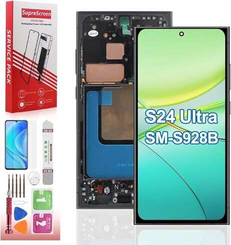 شاشة OLED بديلة لهاتف Samsung Galaxy S22 Ultra 5G، مجموعة محول رقمي لشاشة اللمس OLED تدعم بصمة الإصبع مع الإطار والأدوات باللون الأسود (إصدار الولايات المتحدة) in Kuwait