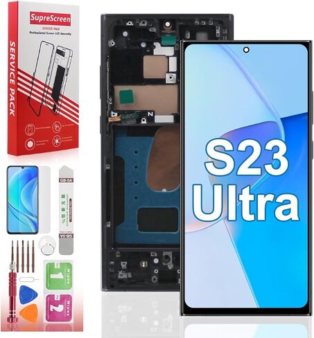 شاشة OLED بديلة لهاتف Samsung Galaxy S22 Ultra 5G، مجموعة محول رقمي لشاشة اللمس OLED تدعم بصمة الإصبع مع الإطار والأدوات باللون الأسود (إصدار الولايات المتحدة) in Kuwait