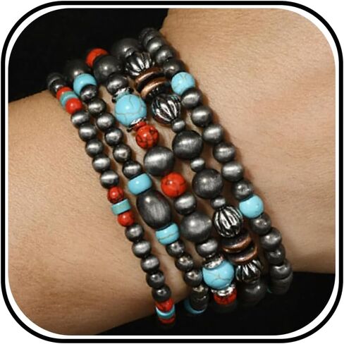 Boho Bracelets for Women Stackable Turquoise Navajo Pearls Butterfly Cow Charm Western Beaded Bracelet Stack Boho Fashion Trendy Jewelry Gifts in Saudi Arabia