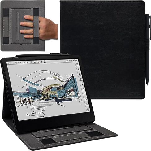 حافظة مزدوجة لجهاز Onyx Boox Tablet Note Air 5 C/Note Air 4 C/Air 3 C (إصدار 2025/2024) غطاء جلد PU ممتاز مع خاصية النوم/الاستيقاظ التلقائي/حزام يد مزدوج/حامل قلم مرن (غابة ضبابية) in Kuwait