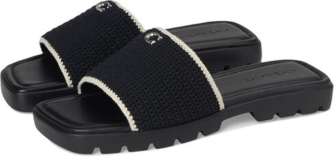 Coach Women's Crochet Florence Slide Sandal Flat, Black/Chalk, 10 in Saudi Arabia