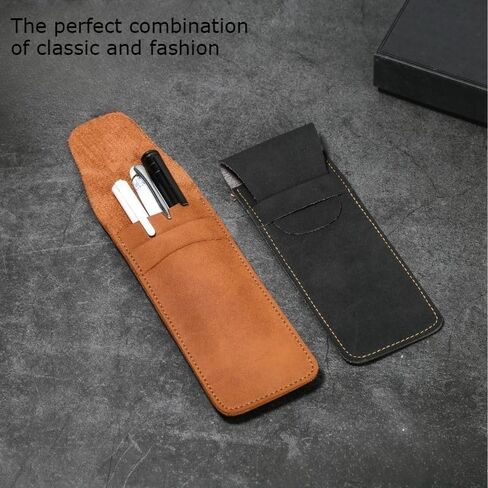 Pen Case Holder Fountain Multi Pens Pouch Faux Leather Pen Protective Sleeve Cover Large – 1pack (black) in Saudi Arabia