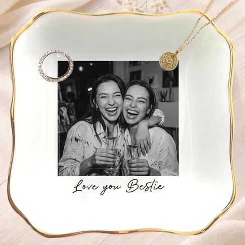 طبق خاتم Besties للصور المخصصة، طبق مجوهرات أفضل صديق شخصي، هدية حلية لأخت روح الصداقة، أفضل هدايا عيد ميلاد لصديق للنساء، هدايا لمسافات طويلة لـ BFF in Kuwait