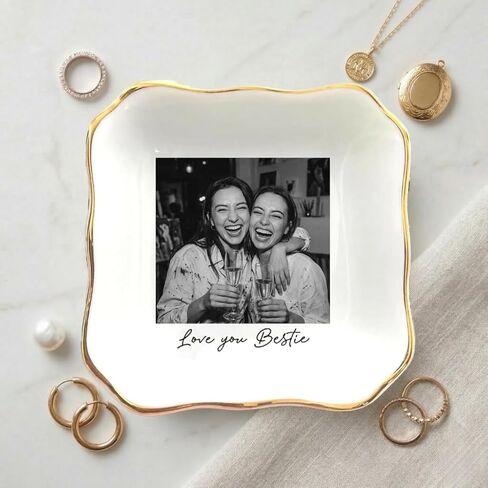 طبق خاتم Besties للصور المخصصة، طبق مجوهرات أفضل صديق شخصي، هدية حلية لأخت روح الصداقة، أفضل هدايا عيد ميلاد لصديق للنساء، هدايا لمسافات طويلة لـ BFF in Kuwait