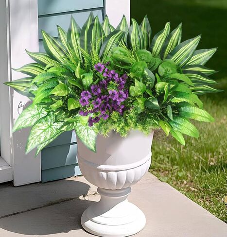 نباتات صناعية خارجية نباتات خضراء صناعية معلقة سرخس، 10 حزم واقعية من نباتات Monstera Palm Boston Fern Ivy للمزارعين في الهواء الطلق، شجيرات وهمية مقاومة للأشعة فوق البنفسجية، شجيرات استوائية دائمة الخضرة لفصل الربيع in Kuwait
