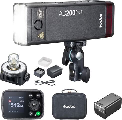Godox AD200 Pro II 2.4G جيب فلاش ستروب مع BD-07II قرص العسل لباب الحظيرة وعاكس قياسي Godox AD-S2 رأس فلاش مطور بنقرة واحدة مع X3 لكاميرات Canon Nikon Sony Fuji in Kuwait