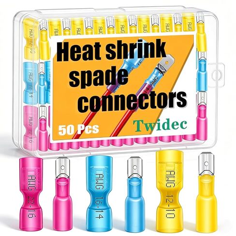 Twidec/100PCS Heat Shrink Spade Connectors Kit 22-10 AWG Female and Male Spade Terminlas Quick Disconnect Connectors Fully Insulated Electrical Wire Crimp Connector for Automotive Marine N-070-100PCS in Saudi Arabia