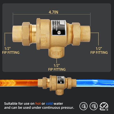 1/2" F9D-M3 Backflow Preventer Brass Dual Check Valve with Intermediate Atmospheric Vent,1/2 Inch,Female Union Inlet and Outlet, Replacement for Watts in Saudi Arabia