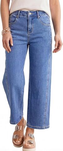 Astylish Womens High Waisted Jeans Stretchy Wide Straight Leg Loose Trendy Split Seam Cropped Denim Pants in Saudi Arabia