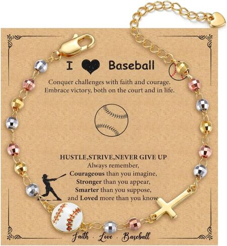 ADRAMATA Volleyball Softball Soccer Basketball Baseball Football Tennis Bracelet for Women 14K Gold Plated Cross Charm Rosary Bracelet with Sport Card Christian Jewelry Easter Team Coach Players Gift in Saudi Arabia