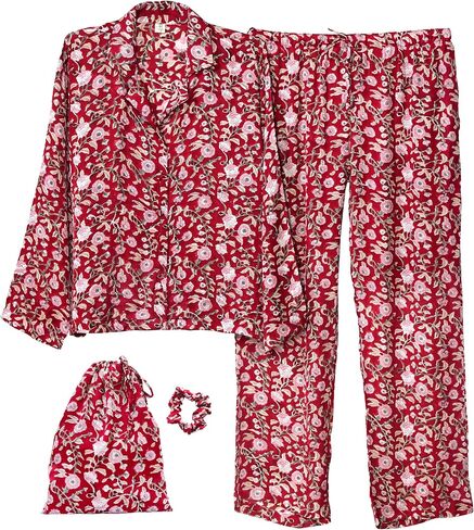 Huar Women’s Premium Silk Pajama Set - Floral Print Button Down Nightwear, Luxury Lightweight Pure Silk Loungewear Set in Saudi Arabia