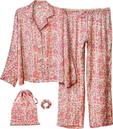 Huar Women’s Premium Silk Pajama Set - Floral Print Button Down Nightwear, Luxury Lightweight Pure Silk Loungewear Set in Saudi Arabia
