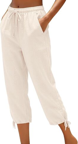 Linen Capri Pants for Women Gaucho Petite Summer Pedal Pushers Capris 2026 Elastic High Waist Wide Leg Crop Trouser in Saudi Arabia