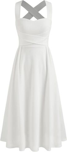 Womens Summer Midi Dress Wedding Guest Dresses for Women Criss Cross Back Flowy A Line Casual Sundress in Saudi Arabia