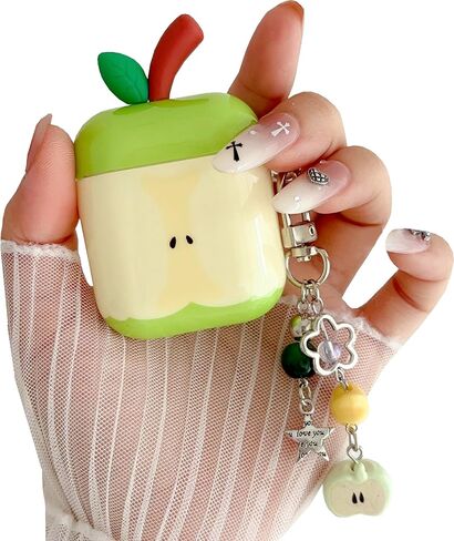 حافظة فواكه ثلاثية الأبعاد من JANDM مع سلسلة مفاتيح لأجهزة AirPods 4، تصميم جميل على شكل تفاح، غطاء جمالي مقاوم للصدمات مع غطاء واقي للحزام للنساء والفتيات in Kuwait