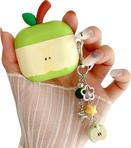 حافظة فواكه ثلاثية الأبعاد من JANDM مع سلسلة مفاتيح لأجهزة AirPods 4، تصميم جميل على شكل تفاح، غطاء جمالي مقاوم للصدمات مع غطاء واقي للحزام للنساء والفتيات in Kuwait