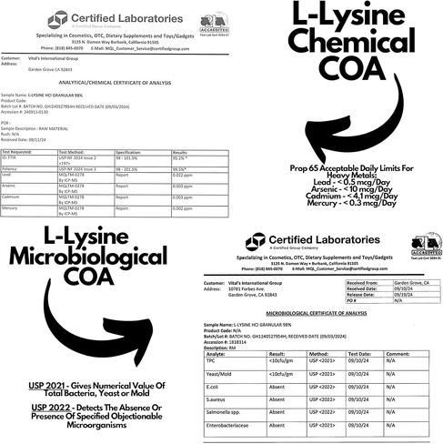 PRISTINE'S L Lysine 1000MG 60 Day Supply - الأحماض الأمينية الأساسية لصحة الشفاه واللثة ومكمل دعم المناعة - الدعم الأمثل للعضلات والأنسجة - إنتاج الكولاجين - نباتي - خالي من الغلوتين in Kuwait