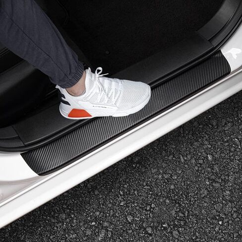 LEXLEY For Nissan 2019-2025 Altima Carbon Fiber Style Leather Door Sill Protector Anti-Dirty Scuff Plate Cover Guard Sills Protector Trim,Welcome Pedal Protect 4PCS -SLIVER in Saudi Arabia