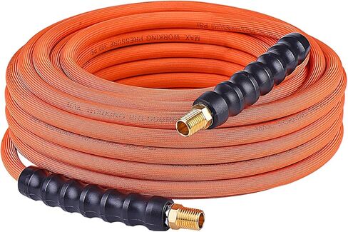 1/4 بوصة - خرطوم ضاغط الهواء المسطح 25FT 300 PSI خرطوم هوائي مرن هجين مع تركيبات MNPT دوارة 360 درجة، خفيف الوزن وخالي من التشابك لجميع الأدوات الصناعية الخاصة بالطقس in Kuwait
