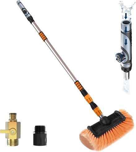 12FT Car Wash Brush with Long Handle, Car Cleaning Brush with 12 Inch Soft Bristle and Soap Dispenser, Solar Panels Cleaner with Telescoping Pole for RV, Truck, Boat, House Siding, Yellow in Kuwait