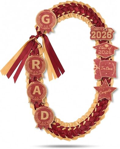 قلادة ZenNex Graduation Leis 2026 مصنوعة يدويًا بشريط Lei مزدوج الشريط مع رقع GRAD لإكسسوارات حفلات التخرج من المدرسة الثانوية in Kuwait