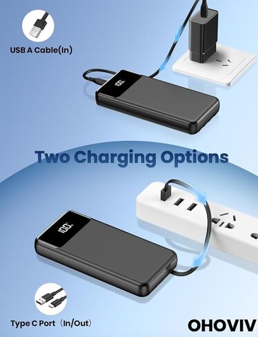 Portable Charger Power Bank 50000mAh Battery Pack, 22.5W Fast Charging PowerBank with Built in Cables,Travel Essential USB-C Portable Phone Charger for iPhone Samsung Pixel Android iPad-White in Saudi Arabia