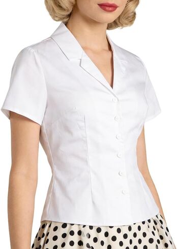 YARN & INK Women's Classic-Fit Casual Blouses Button Down Shirt 1950s Retro Elegant Work Office Tops in Saudi Arabia