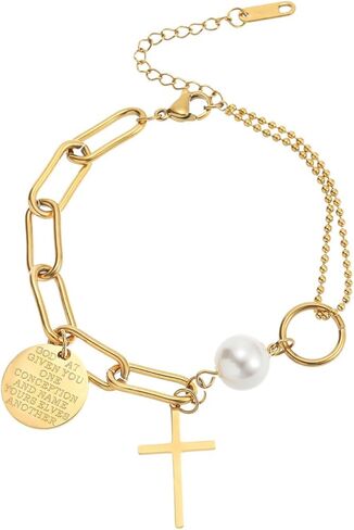 Chunky Gold Chain Bracelet Heart Gold Cross Charm Paved Crystal Jewelry Trendy Vacation Style Bridesmaid Layered Jewelry Birthday Gift for Women in Saudi Arabia