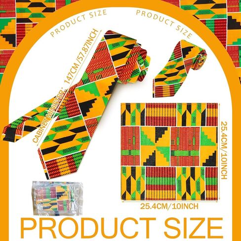 African Print Necktie for Men Pocket Square 2PC Set Kente Neck Ties in Saudi Arabia