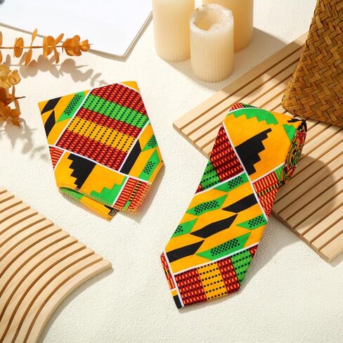 African Print Necktie for Men Pocket Square 2PC Set Kente Neck Ties in Saudi Arabia