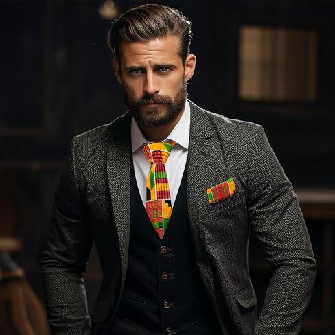 African Print Necktie for Men Pocket Square 2PC Set Kente Neck Ties in Saudi Arabia
