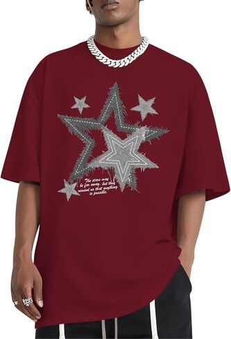 Men Star Graphic Shirt Y2k Oversized Shirts Streetwear Vintage Tees Grunge Inspirational Motivational Casual Tshirts in Saudi Arabia