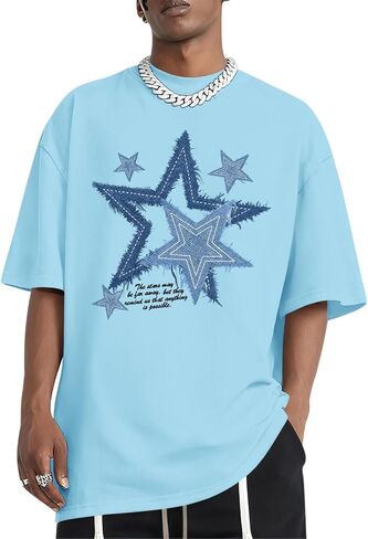 Men Star Graphic Shirt Y2k Oversized Shirts Streetwear Vintage Tees Grunge Inspirational Motivational Casual Tshirts in Saudi Arabia