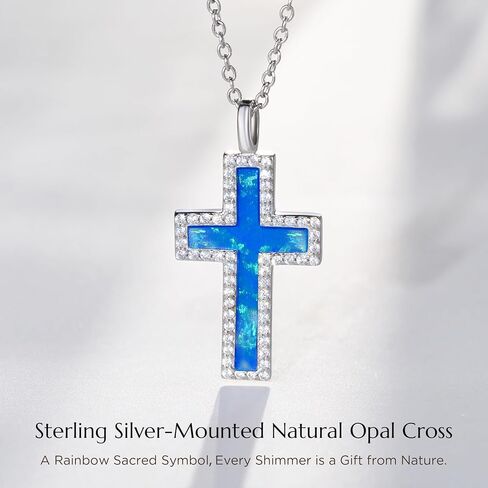 NORBU S925 Opal Cross Necklace for Women, Sterling Silver Opal Gemstone Womens Cross Necklaces, Cross Pendant with 5A Cubic Zirconia, Women's October Birthstone Jewelry Gifts for Birthday, Anniversary, Christmas in Saudi Arabia