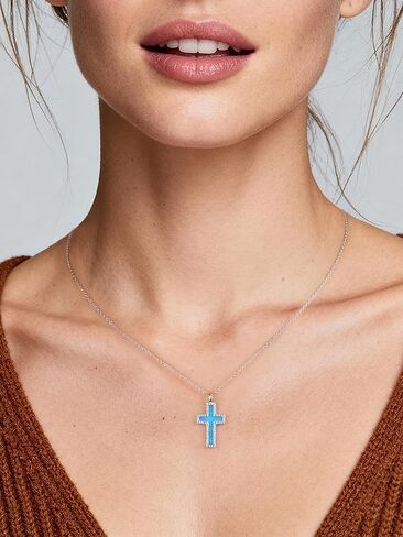 NORBU S925 Opal Cross Necklace for Women, Sterling Silver Opal Gemstone Womens Cross Necklaces, Cross Pendant with 5A Cubic Zirconia, Women's October Birthstone Jewelry Gifts for Birthday, Anniversary, Christmas in Saudi Arabia