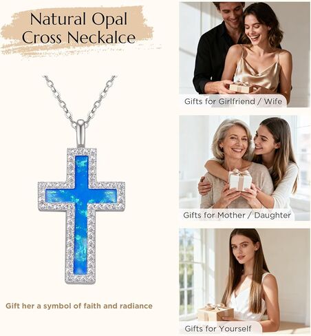 NORBU S925 Opal Cross Necklace for Women, Sterling Silver Opal Gemstone Womens Cross Necklaces, Cross Pendant with 5A Cubic Zirconia, Women's October Birthstone Jewelry Gifts for Birthday, Anniversary, Christmas in Saudi Arabia