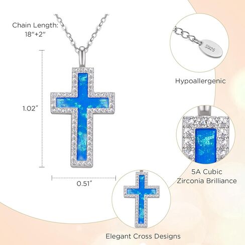 NORBU S925 Opal Cross Necklace for Women, Sterling Silver Opal Gemstone Womens Cross Necklaces, Cross Pendant with 5A Cubic Zirconia, Women's October Birthstone Jewelry Gifts for Birthday, Anniversary, Christmas in Saudi Arabia
