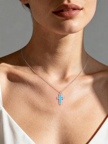 NORBU S925 Opal Cross Necklace for Women, Sterling Silver Opal Gemstone Womens Cross Necklaces, Cross Pendant with 5A Cubic Zirconia, Women's October Birthstone Jewelry Gifts for Birthday, Anniversary, Christmas in Saudi Arabia