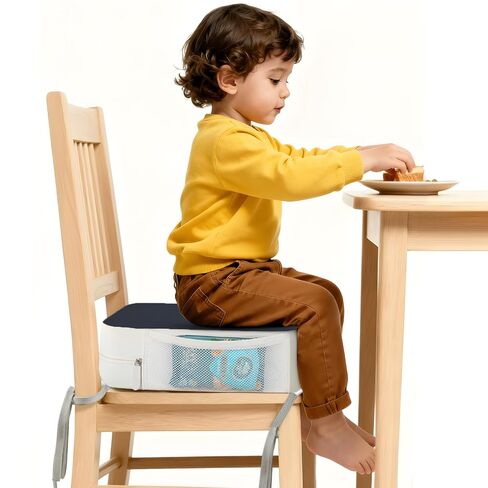 Booster Seat for Kitchen Chair, 3.8" Toddler Booster Seats for Dining Table with Ties, PU Dining Chair Pads with Side Pockets, Non-Slip & Removable Booster Seat for Table Increasing Cushion (Grey) in Saudi Arabia