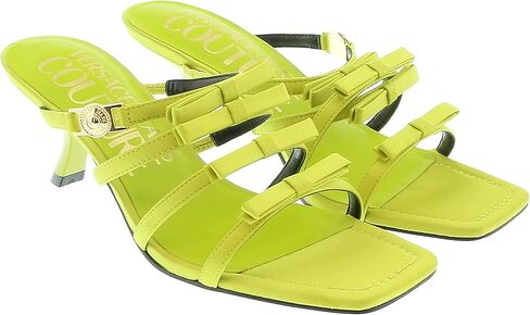 VERSACE JEANS COUTURE WOMEN'S SABOT SANDAL IN FLUO YELLOW LIME SATIN WITH BOWS AND HEEL (50MM) 74VA3S47ZS185 in Saudi Arabia