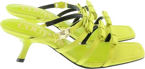 VERSACE JEANS COUTURE WOMEN'S SABOT SANDAL IN FLUO YELLOW LIME SATIN WITH BOWS AND HEEL (50MM) 74VA3S47ZS185 in Saudi Arabia