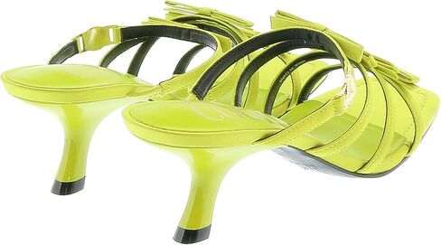 VERSACE JEANS COUTURE WOMEN'S SABOT SANDAL IN FLUO YELLOW LIME SATIN WITH BOWS AND HEEL (50MM) 74VA3S47ZS185 in Saudi Arabia