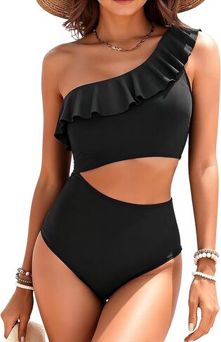 ملابس سباحة نسائية قطعة واحدة - كتف واحد مكشكش مقصوص ثوب سباحة مونوكيني 2025 in Kuwait