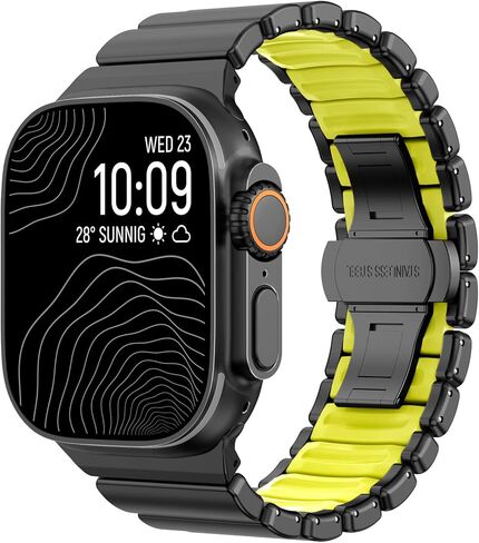 سوار CHANCHY من التيتانيوم متوافق مع Apple Watch Ultra 3/2/1 Band 49mm 46mm 45mm 44mm 42mm، سوار فاخر من السيليكون التيتانيوم وصلة مزدوجة الطبقة للرجال iWatch Series 11 10 9 8 7 6 5 4 SE in Kuwait