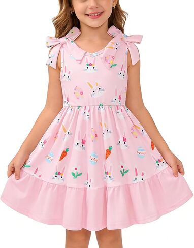Toddler Girls Summer Dress Bow-Tie Straps V Neck Party Dresses Cute Floral Printed Sleeveless Beach Sundress in Saudi Arabia