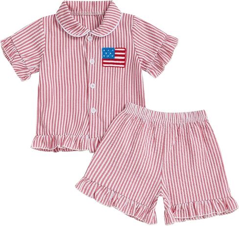 Babieshouse Toddler Baby Girl Boy Easter Pajamas Set Bunny Print Short Sleeve Button Down Shirt Top Shorts Pjs Set Sleepwear in Saudi Arabia