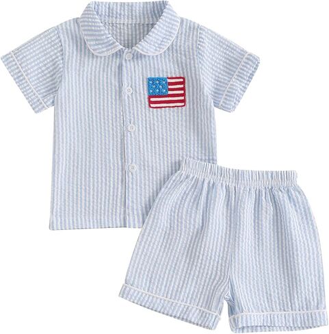 Babieshouse Toddler Baby Girl Boy Easter Pajamas Set Bunny Print Short Sleeve Button Down Shirt Top Shorts Pjs Set Sleepwear in Saudi Arabia