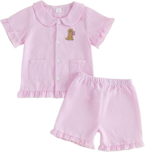 Babieshouse Toddler Baby Girl Boy Easter Pajamas Set Bunny Print Short Sleeve Button Down Shirt Top Shorts Pjs Set Sleepwear in Saudi Arabia