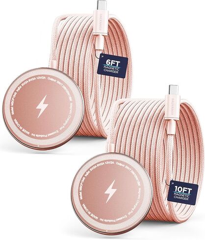 Magnetic Wireless Charger 2-Pack (6ft/10ft) Compatible with MagSafe Fast Charging Magnetic Pads, Ultra Durable Braided, Long USB-C Cables for iPhone 14/15/16, iPhone 17 Pro Max (Black) in Kuwait