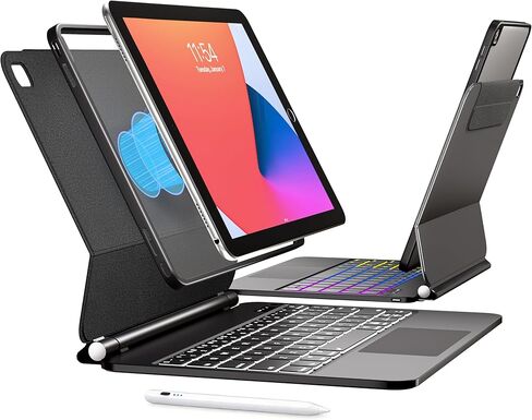 Magic for iPad 9th 8th 7th Generation 10.2 inch Case with Keyboard + Pen,Trackpad Floating Rainbow Backlit TouchPad Keypad with Cantilever Magnetic Cover for iPad Air 3rd Gen Pro10.5 Black in Saudi Arabia